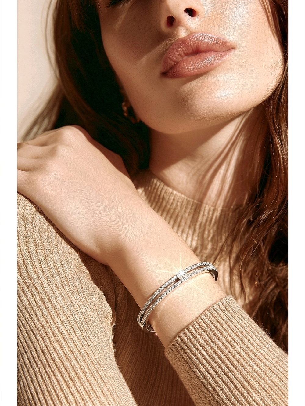 Henri Bendel Double Row Silver And Crystal Cuff Bracelet